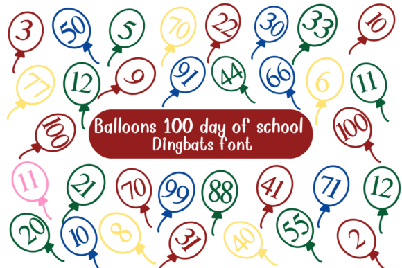 Download Balloons 100 Days of School Dingbat Font - Font Collection